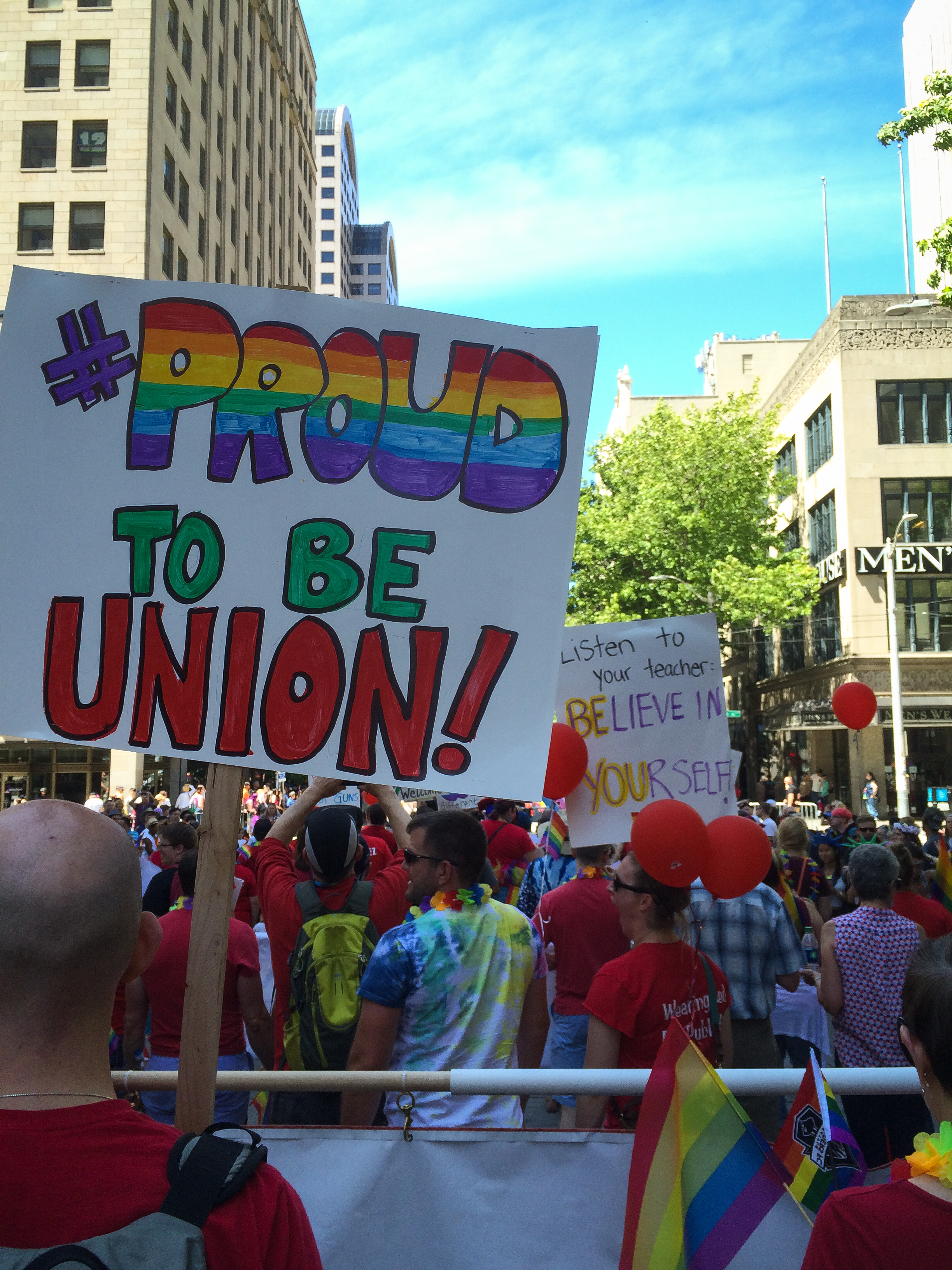 Pride Parade 2016. My second Pride Parade, this time with my union friends.<br />06/26/2016 @ 14:25<br />Camera: iPhone 5s<br />Lens: iPhone 5s back camera 4.15mm f/2.2